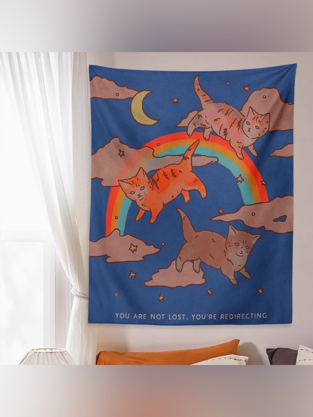Graphic Rainbow Cute Cats Star Moon Tapestry Wall Decor - Picture 4 of 7